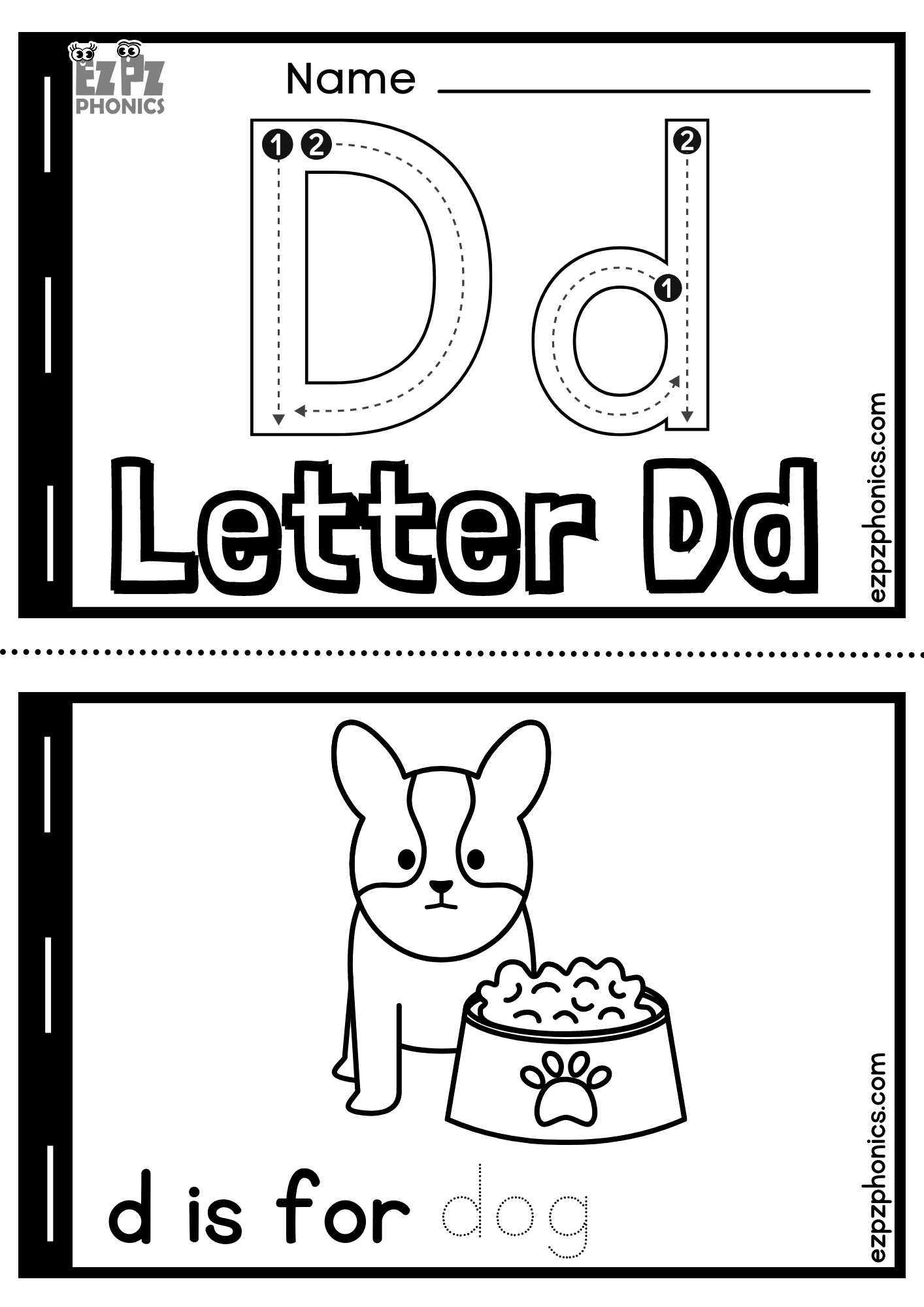 Letter D Half Page Coloring Book: Free PDF Printable